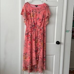 Lane Bryant Maxi Dress Ruffle Hem Flutter Sleeve Pink Floral Size 14